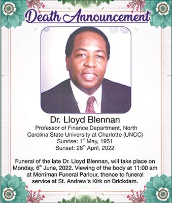 Former State Sen. . Death announcement in guyana